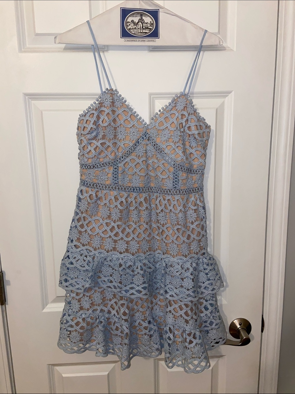 Dainty Hooligan Light Blue Lace Tiered Mini Dress